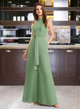 Rebecca Jumpsuit/Pantsuit High Neck Floor-Length Bridesmaid Dress With Bow(s) UKP0012792