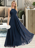 Thirza A-Line Scoop Neck Floor-Length Chiffon Bridesmaid Dress With Ruffle UKP0012793