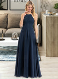 Thirza A-Line Scoop Neck Floor-Length Chiffon Bridesmaid Dress With Ruffle UKP0012793