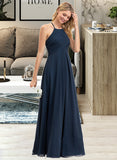 Thirza A-Line Scoop Neck Floor-Length Chiffon Bridesmaid Dress With Ruffle UKP0012793