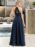 Thirza A-Line Scoop Neck Floor-Length Chiffon Bridesmaid Dress With Ruffle UKP0012793