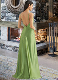 Nathalia A-Line Cowl Neck Floor-Length Bridesmaid Dress With Split Front UKP0012796