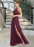 Mara A-Line Halter Floor-Length Bridesmaid Dress With Split Front UKP0012798