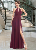 Mara A-Line Halter Floor-Length Bridesmaid Dress With Split Front UKP0012798