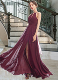 Mara A-Line Halter Floor-Length Bridesmaid Dress With Split Front UKP0012798