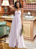 Lola A-Line V-neck Asymmetrical Bridesmaid Dress With Ruffle Split Front UKP0012799