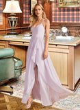 Lola A-Line V-neck Asymmetrical Bridesmaid Dress With Ruffle Split Front UKP0012799