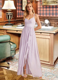 Lola A-Line V-neck Asymmetrical Bridesmaid Dress With Ruffle Split Front UKP0012799