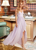 Lola A-Line V-neck Asymmetrical Bridesmaid Dress With Ruffle Split Front UKP0012799