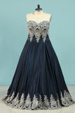 Prom Dresses Sweetheart Satin A-Line With Applique Zipper Back