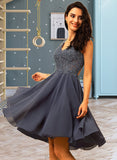 Heidi A-Line V-neck Knee-Length Chiffon Bridesmaid Dress With Beading UKP0012800