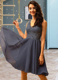 Heidi A-Line V-neck Knee-Length Chiffon Bridesmaid Dress With Beading UKP0012800