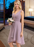 Courtney A-line V-Neck Asymmetrical Chiffon Bridesmaid Dress With Ruffle UKP0012801