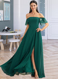 Kate A-Line Off-the-Shoulder Floor-Length Bridesmaid Dress With Split Front UKP0012802