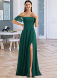 Kate A-Line Off-the-Shoulder Floor-Length Bridesmaid Dress With Split Front UKP0012802