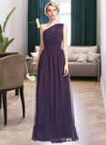 Andrea A-line One Shoulder Floor-Length Chiffon Bridesmaid Dress With Ruffle UKP0012803