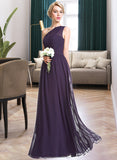 Andrea A-line One Shoulder Floor-Length Chiffon Bridesmaid Dress With Ruffle UKP0012803