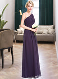 Andrea A-line One Shoulder Floor-Length Chiffon Bridesmaid Dress With Ruffle UKP0012803