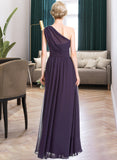 Andrea A-line One Shoulder Floor-Length Chiffon Bridesmaid Dress With Ruffle UKP0012803