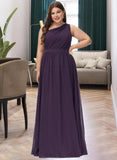 Andrea A-line One Shoulder Floor-Length Chiffon Bridesmaid Dress With Ruffle UKP0012803