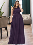 Andrea A-line One Shoulder Floor-Length Chiffon Bridesmaid Dress With Ruffle UKP0012803