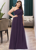 Andrea A-line One Shoulder Floor-Length Chiffon Bridesmaid Dress With Ruffle UKP0012803