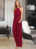 Carlee Jumpsuit/Pantsuit Scoop Neck Floor-Length Chiffon Bridesmaid Dress With Pockets UKP0012809