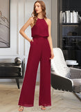 Carlee Jumpsuit/Pantsuit Scoop Neck Floor-Length Chiffon Bridesmaid Dress With Pockets UKP0012809