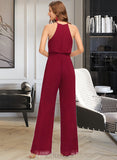 Carlee Jumpsuit/Pantsuit Scoop Neck Floor-Length Chiffon Bridesmaid Dress With Pockets UKP0012809