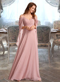 Noemi A-Line V-neck Floor-Length Bridesmaid Dress UKP0012810