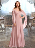 Noemi A-Line V-neck Floor-Length Bridesmaid Dress UKP0012810