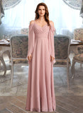 Noemi A-Line V-neck Floor-Length Bridesmaid Dress UKP0012810