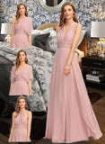 Kylee A-Line One-Shoulder Halter V-neck Floor-Length Chiffon Bridesmaid Dress With Ruffle UKP0012813