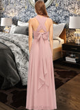 Kylee A-Line One-Shoulder Halter V-neck Floor-Length Chiffon Bridesmaid Dress With Ruffle UKP0012813