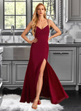 Lilian Trumpet/Mermaid V-neck Floor-Length Bridesmaid Dress With Split Front UKP0012814