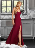 Lilian Trumpet/Mermaid V-neck Floor-Length Bridesmaid Dress With Split Front UKP0012814