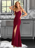 Lilian Trumpet/Mermaid V-neck Floor-Length Bridesmaid Dress With Split Front UKP0012814