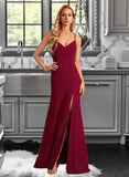 Lilian Trumpet/Mermaid V-neck Floor-Length Bridesmaid Dress With Split Front UKP0012814