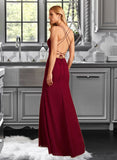 Lilian Trumpet/Mermaid V-neck Floor-Length Bridesmaid Dress With Split Front UKP0012814