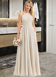 Kadence A-Line Scoop Neck Floor-Length Chiffon Lace Bridesmaid Dress With Pockets UKP0012817