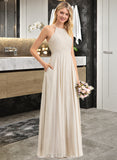 Kadence A-Line Scoop Neck Floor-Length Chiffon Lace Bridesmaid Dress With Pockets UKP0012817