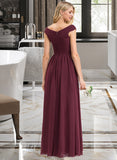 Bethany A-Line Off-the-Shoulder Floor-Length Chiffon Bridesmaid Dress With Ruffle Split Front Pockets UKP0012819