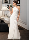 Yvonne Sheath/Column One Shoulder Floor-Length Chiffon Bridesmaid Dress With Ruffle UKP0012820