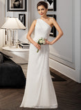 Yvonne Sheath/Column One Shoulder Floor-Length Chiffon Bridesmaid Dress With Ruffle UKP0012820