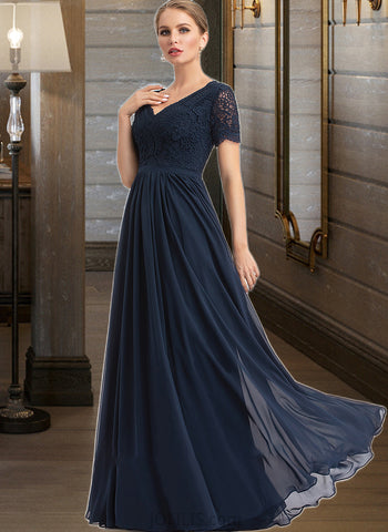 Kaliyah A-Line V-neck Floor-Length Chiffon Bridesmaid Dress UKP0012821