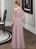 Peggie A-Line V-neck Floor-Length Chiffon Bridesmaid Dress With Ruffle Split Front Cascading Ruffles UKP0012822