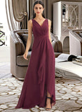 Stacy A-Line V-neck Asymmetrical Bridesmaid Dress With Split Front UKP0012824