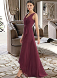 Stacy A-Line V-neck Asymmetrical Bridesmaid Dress With Split Front UKP0012824