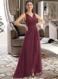 Stacy A-Line V-neck Asymmetrical Bridesmaid Dress With Split Front UKP0012824