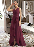 Stacy A-Line V-neck Asymmetrical Bridesmaid Dress With Split Front UKP0012824